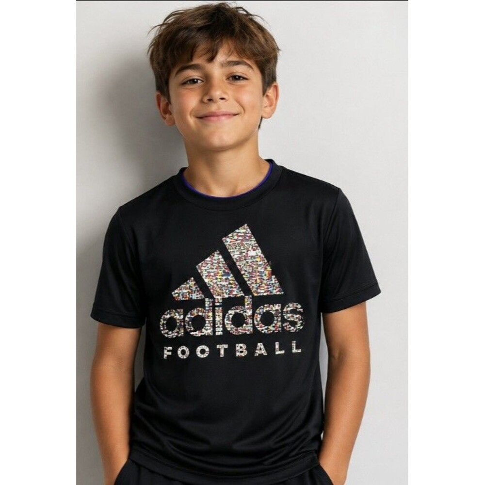 Adidas Boys Black Football Graphic Performance T-Shirt Size Small 8